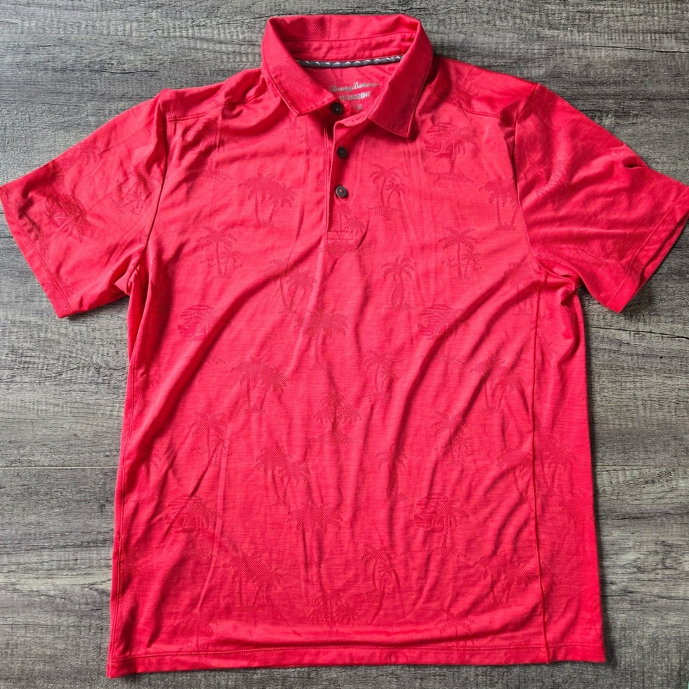 Tommy Bahama IslandZone Pink Tree Jacquard Performance Polo Shirt Mens L